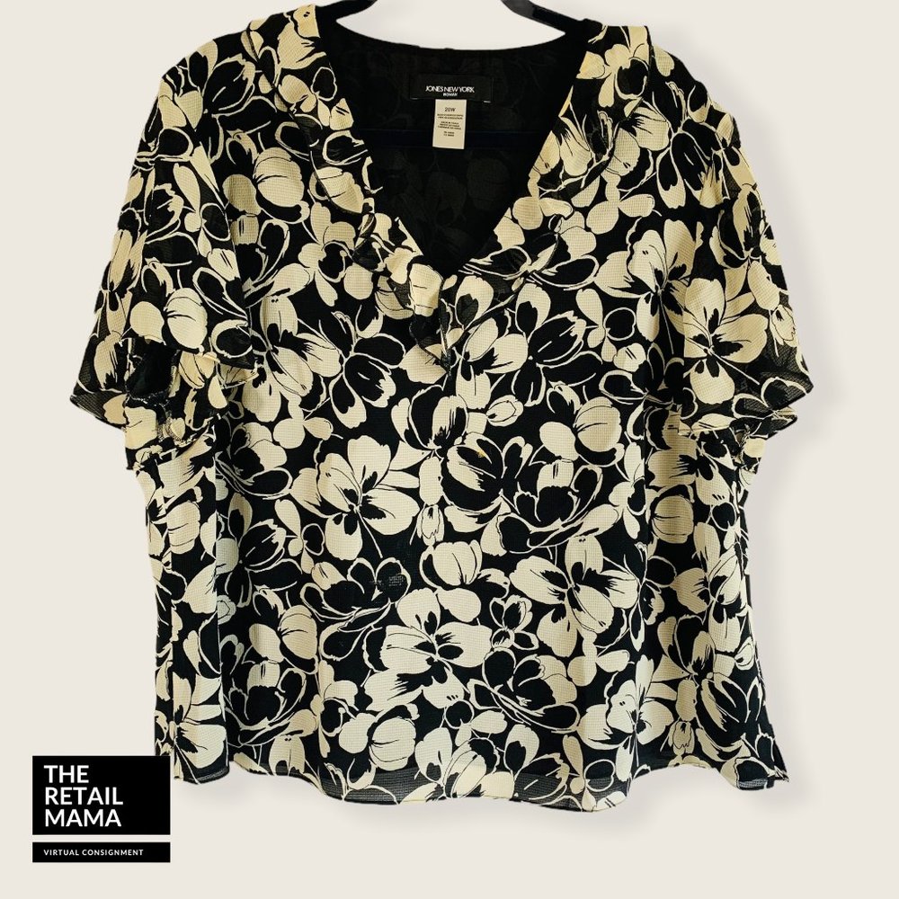 Jones New York Black & White Flower Blouse